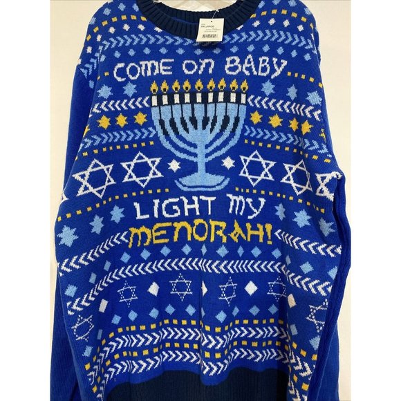 Ugly Christmas Sweater XXL Menorah Hanukkah Jim Morrison Doors Funny NWT - Picture 2 of 5